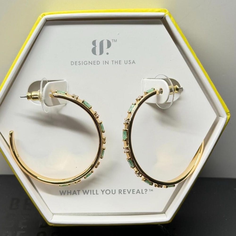 BP Gold and Teal Hoop Earrings